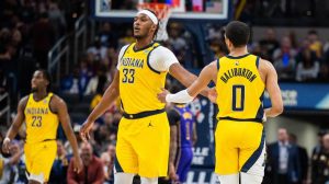 Pacers-center-Myles-Turner-33-and-Indianaguard-Tyrese-Haliburton-0-celebrate